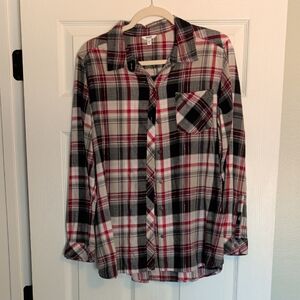 Sonoma Burgundy and Beige Plaid Shirt